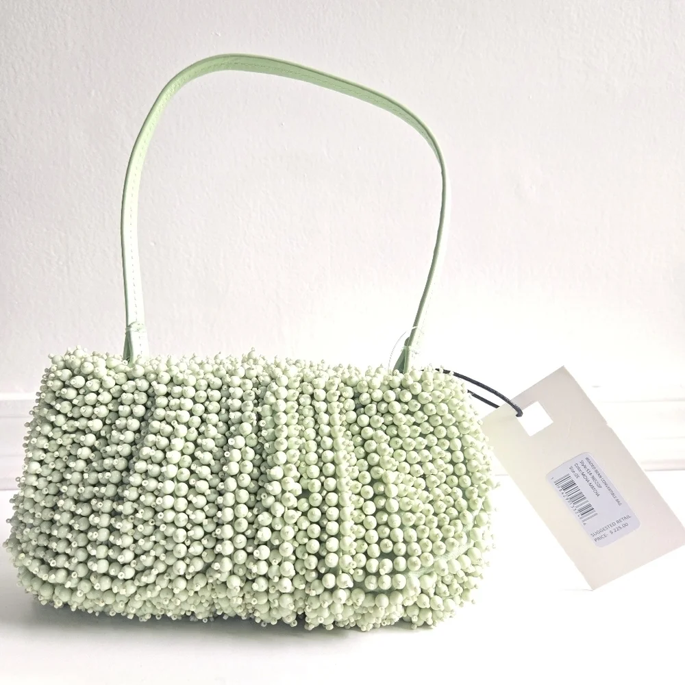 New Staud Beaded Bean Convertible Matcha Shoulder Handbag NWT - Picture 11 of 14